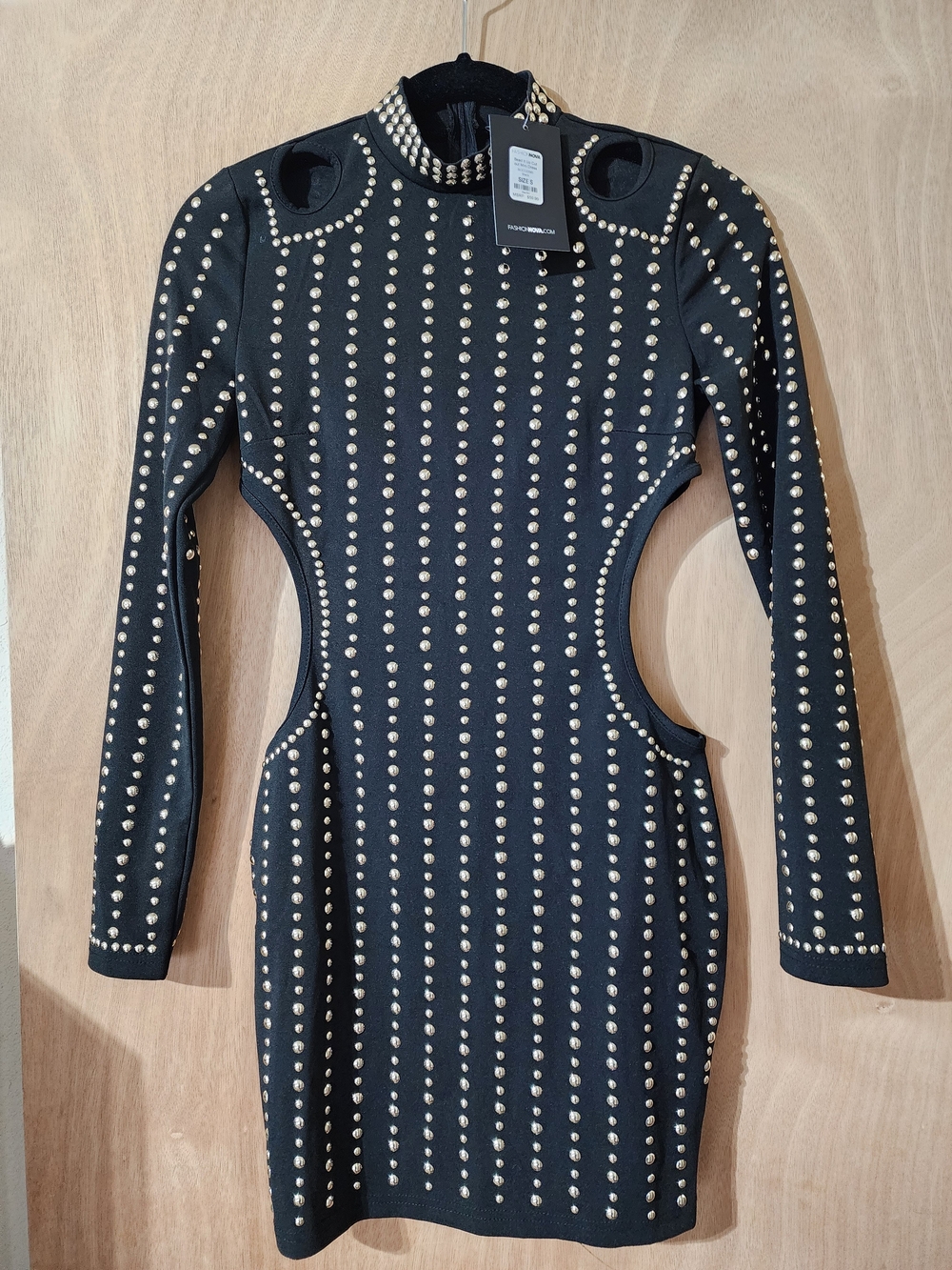 NWT Fashion Nova Black Bead It Up Cutout Studded Dress